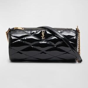 Authentic Yves Saint Laurent Patent Black Sade Tube Quilted Leather Shoulder Bag